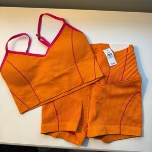 Aerie OFFLINE Vibrant Orange and Pink Sports Bra